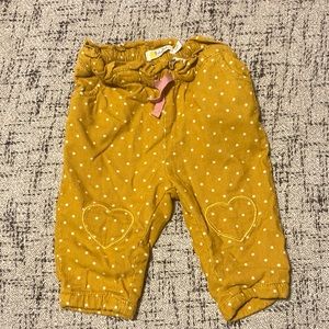 Baby Boden Yellow Polkadot Floral lined corduroy pants, size 6-12m